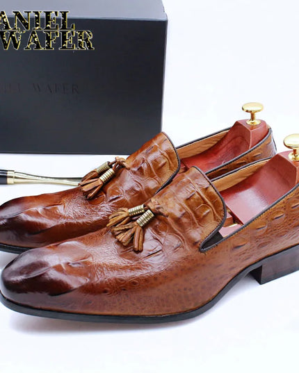 New Handmade Tassels Genuine Leather Loafers Shoes Crocodile Shoes for Wedding