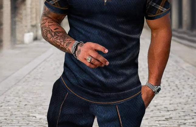 Casual Men Clothing Two Piece Set Shorts Summer T Shirt and Short Set Men
