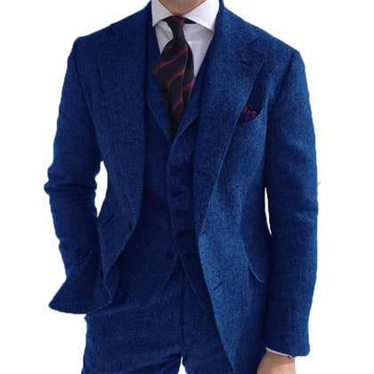 Gray Wool Tweed Winter Custom Men Suits Italian for Wedding Formal Groom