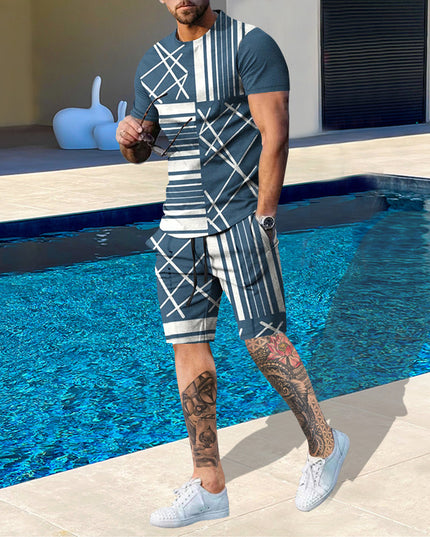 Casual Men Clothing Two Piece Set Shorts Summer T Shirt and Short Set Men