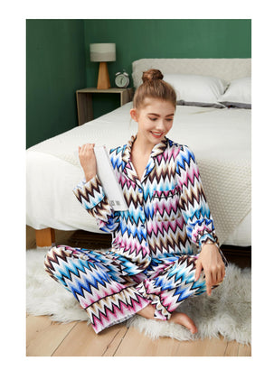 Designer Custom Color Printed Long Sleeve Silk  Pajamas Women Sleep Wear Pajamas