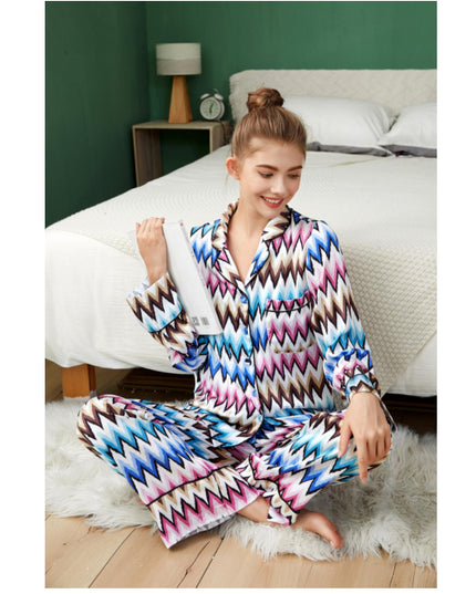 Designer Custom Color Printed Long Sleeve Silk  Pajamas Women Sleep Wear Pajamas