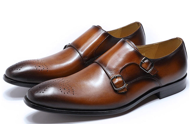 Men Monk Strap Genuine Leather Shoes Business Dress Shoes Men for Wedding