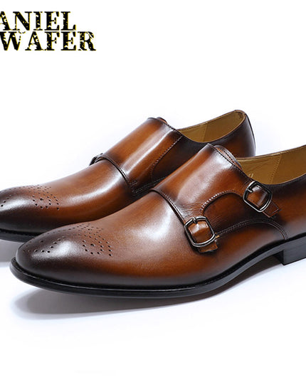 Men Monk Strap Genuine Leather Shoes Business Dress Shoes Men for Wedding