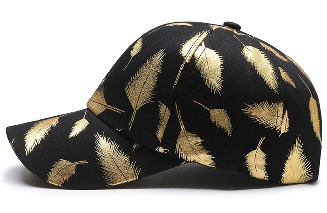 FS Luxury Black Golden Feather Baseball Cap for Men Cotton Women Brand Designer