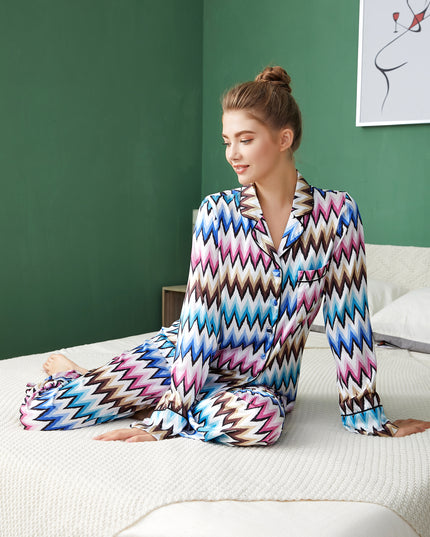 Designer Custom Color Printed Long Sleeve Silk  Pajamas Women Sleep Wear Pajamas
