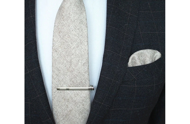 KAMBERFT Solid Color Cashmere Wool Necktie and Pocket Square Tie Clip Sets