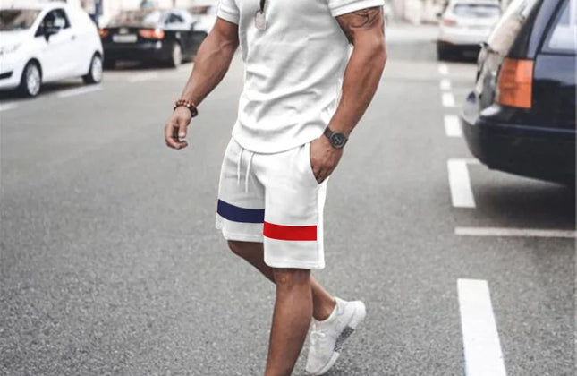 Casual Men Clothing Two Piece Set Shorts Summer T Shirt and Short Set Men