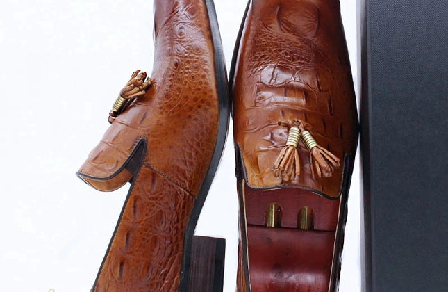 New Handmade Tassels Genuine Leather Loafers Shoes Crocodile Shoes for Wedding