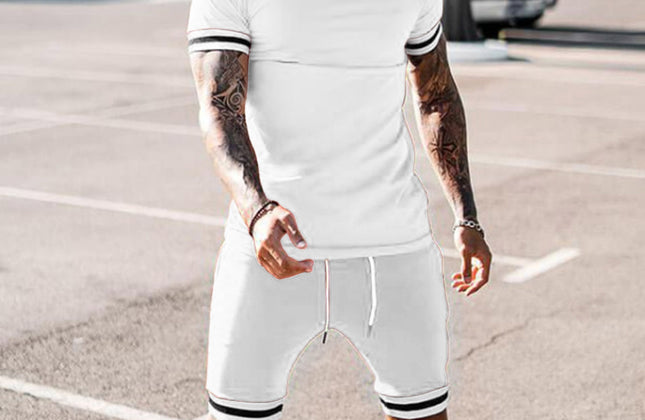 Hot Selling Short Sleeve Shirt and Shorts Set Men O - Neck Patchwork