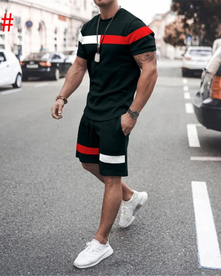 Casual Men Clothing Two Piece Set Shorts Summer T Shirt and Short Set Men