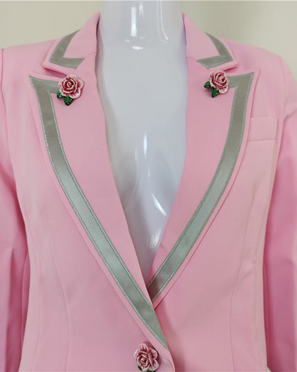 A4564 Elegant Pink Long Sleeve Single Button Slim Winter Wear Women Coat 2021