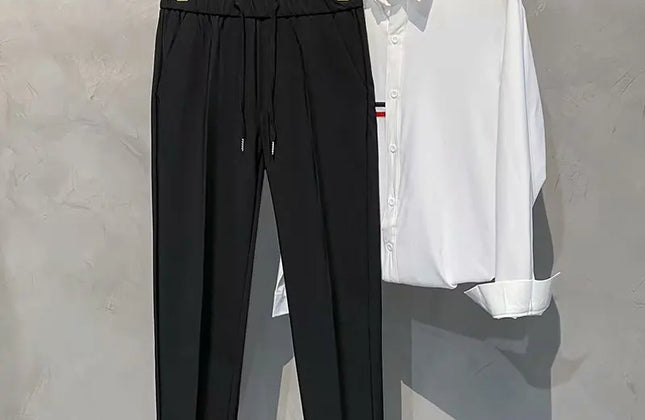 Khaki Drawstring Elastic Waist Men's Suit Pants Business Casual Fashion Drape