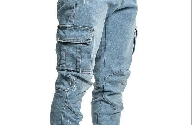 Custom Mens Vintage Style Slim Fit Stacked Jean Distressed Side Pocket Denim