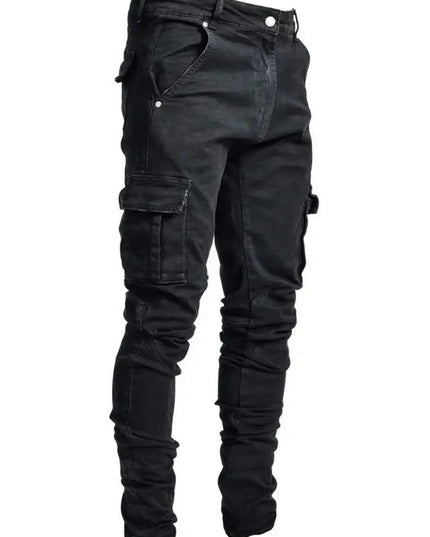 Custom Mens Vintage Style Slim Fit Stacked Jean Distressed Side Pocket Denim