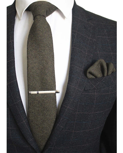 KAMBERFT Solid Color Cashmere Wool Necktie and Pocket Square Tie Clip Sets