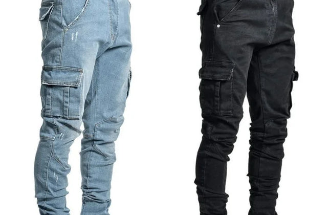 Custom Mens Vintage Style Slim Fit Stacked Jean Distressed Side Pocket Denim