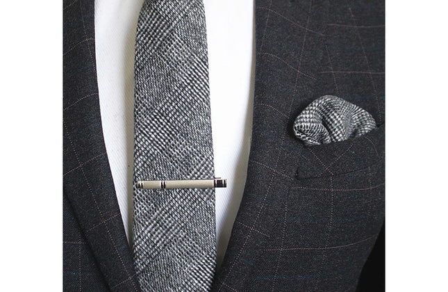 KAMBERFT Solid Color Cashmere Wool Necktie and Pocket Square Tie Clip Sets