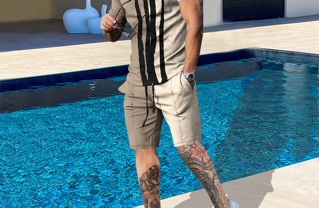 Casual Men Clothing Two Piece Set Shorts Summer T Shirt and Short Set Men
