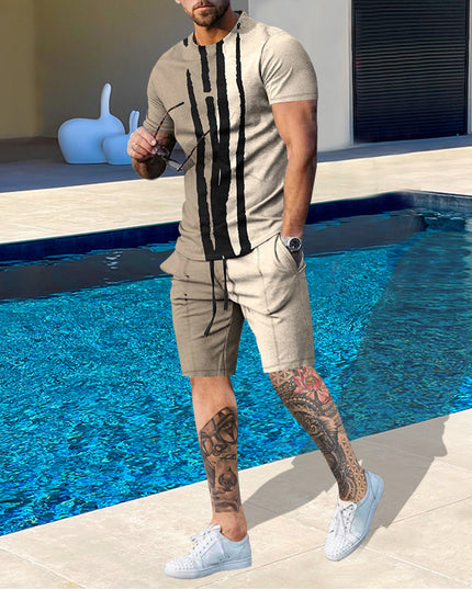 Casual Men Clothing Two Piece Set Shorts Summer T Shirt and Short Set Men