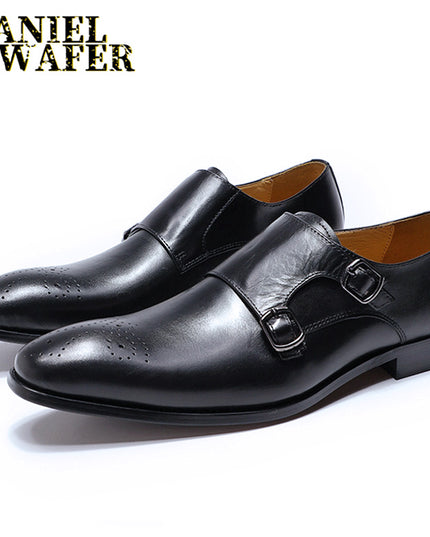 Men Monk Strap Genuine Leather Shoes Business Dress Shoes Men for Wedding