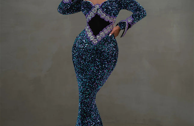 Top Quality Women Celebrity Long Party Night Club Wear Beading Runway Evening