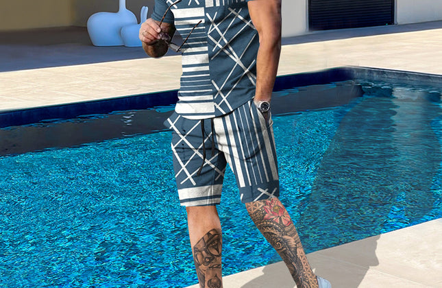 Casual Men Clothing Two Piece Set Shorts Summer T Shirt and Short Set Men