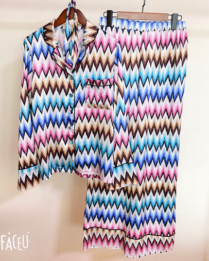Designer Custom Color Printed Long Sleeve Silk  Pajamas Women Sleep Wear Pajamas