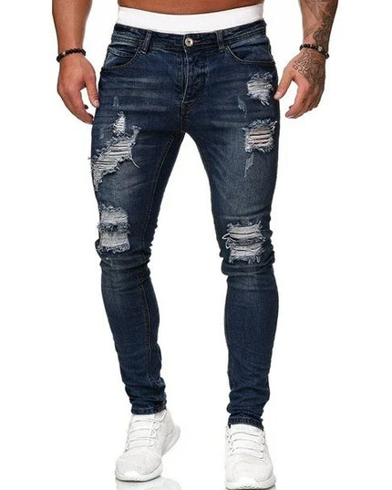 Ripped Jeans Men Skinny Slim Fit Blue Hip Hop Denim Trouser