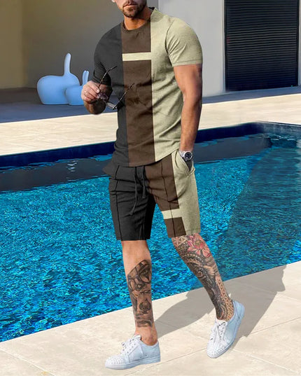 Casual Men Clothing Two Piece Set Shorts Summer T Shirt and Short Set Men