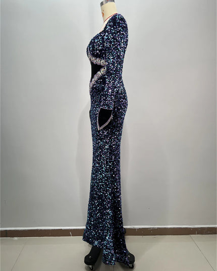 Top Quality Women Celebrity Long Party Night Club Wear Beading Runway Evening