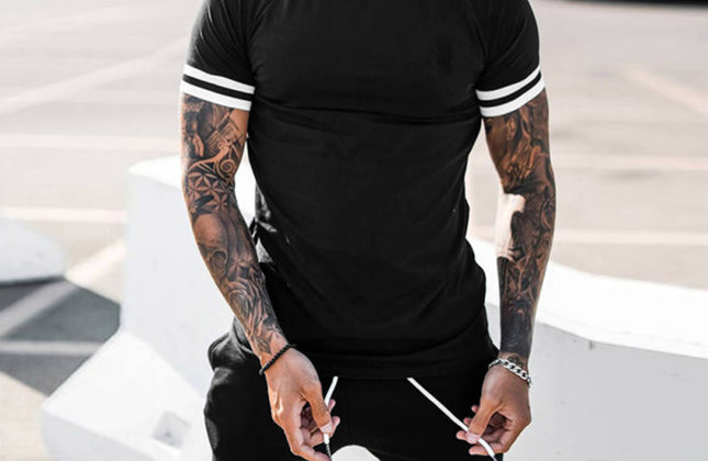 Hot Selling Short Sleeve Shirt and Shorts Set Men O - Neck Patchwork