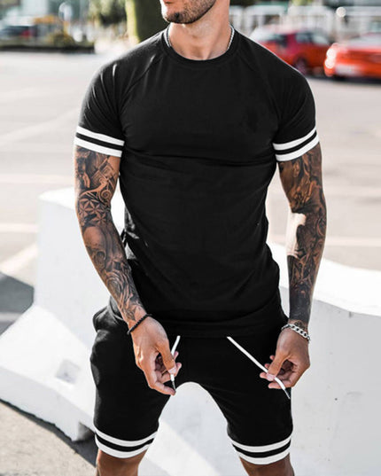 Hot Selling Short Sleeve Shirt and Shorts Set Men O - Neck Patchwork