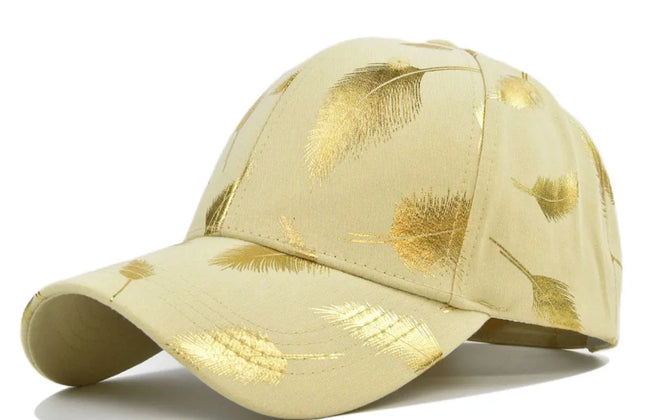 FS Luxury Black Golden Feather Baseball Cap for Men Cotton Women Brand Designer