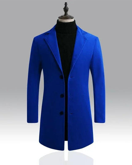 Men Long Cotton Coat 2025 Autumn Winter Wool Blend Pure Color Business Casual