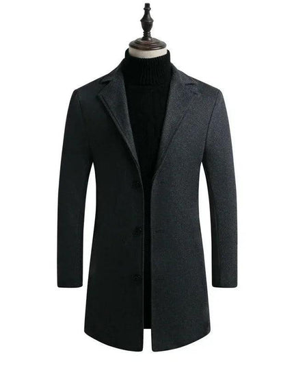 Men Long Cotton Coat 2025 Autumn Winter Wool Blend Pure Color Business Casual