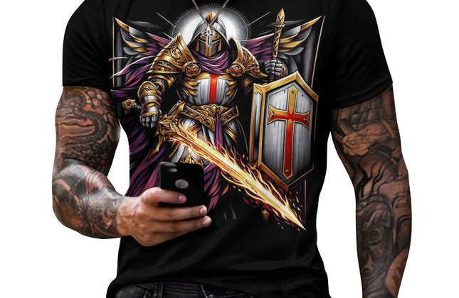 Men's Bold Templar Knight Cotton T-Shirt