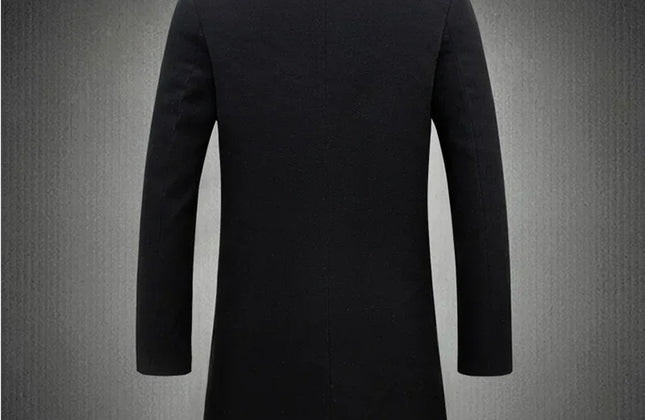 Men Long Cotton Coat 2025 Autumn Winter Wool Blend Pure Color Business Casual