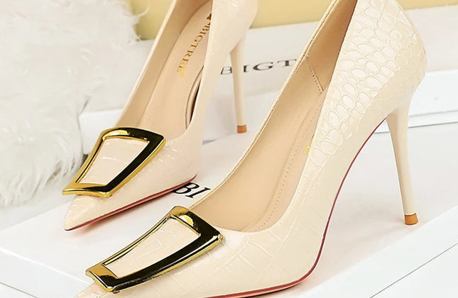 BIGTREE Shoes Women 10 Cm Metal Buckle Ladies Pumps Luxury Women's Banquet Shoes