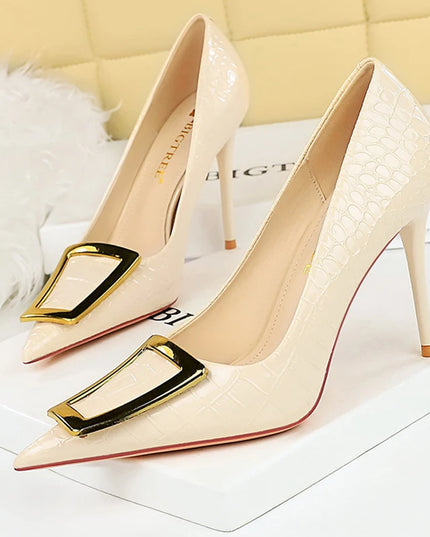 BIGTREE Shoes Women 10 Cm Metal Buckle Ladies Pumps Luxury Women's Banquet Shoes
