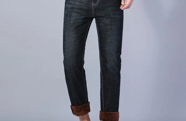 Witner  Slim Fit Stretch Thick Velvet Pants Warm Jeans Casual Grey  Fleece
