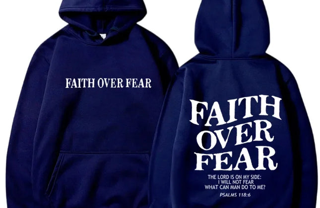 FAITH OVER FEAR Print Hoodies for Men Women Casual Long Sleeve Hooded