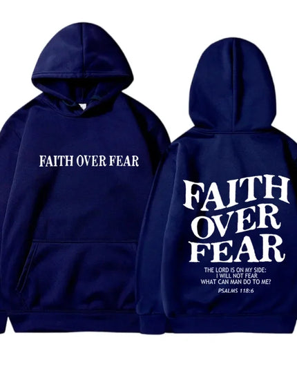 FAITH OVER FEAR Print Hoodies for Men Women Casual Long Sleeve Hooded