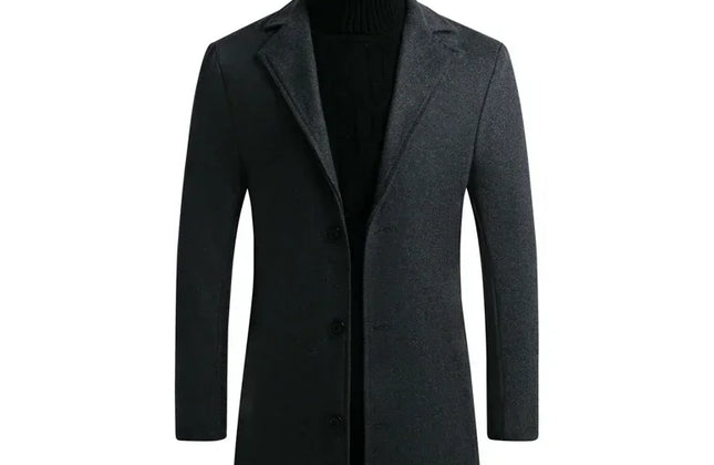 Men Long Cotton Coat 2025 Autumn Winter Wool Blend Pure Color Business Casual