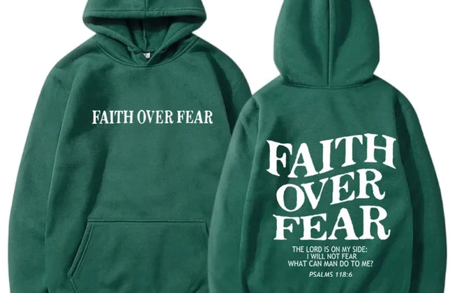FAITH OVER FEAR Print Hoodies for Men Women Casual Long Sleeve Hooded