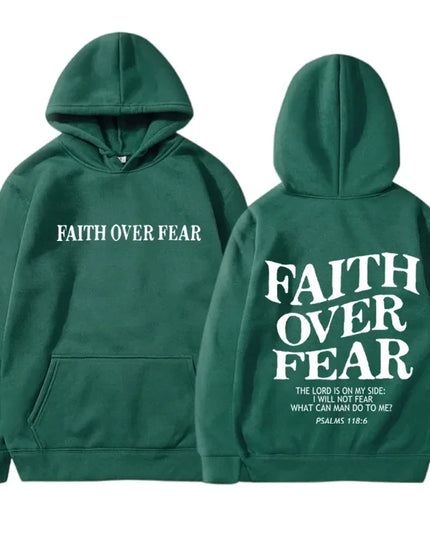 FAITH OVER FEAR Print Hoodies for Men Women Casual Long Sleeve Hooded
