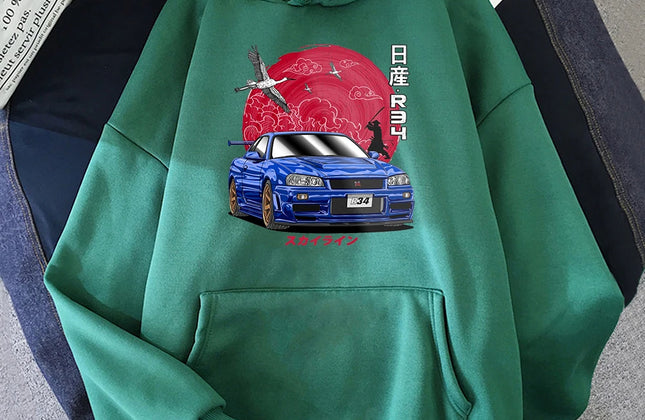 Anime Hoodie Men Sweatshirts for JDM Car Japanese Streetwear Casual Long Sleeve