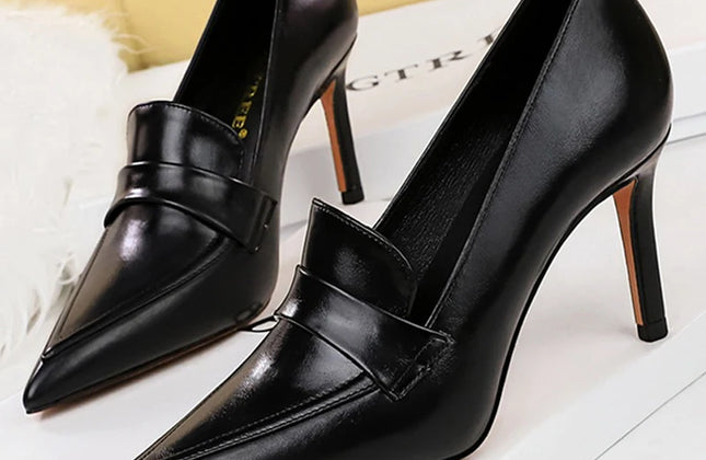 BIGTREE Shoes Retro Pointed Toe Women Pumps Leather Shoes High Heels Versatile
