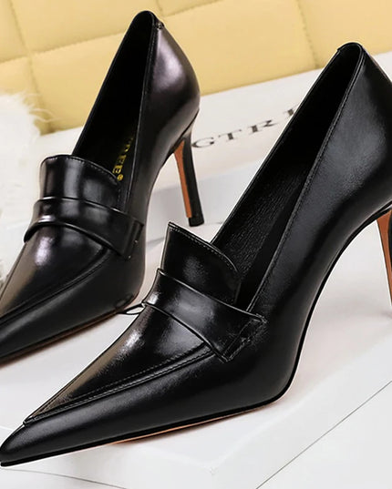 BIGTREE Shoes Retro Pointed Toe Women Pumps Leather Shoes High Heels Versatile