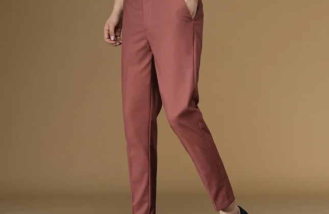 Summer Suit Pants Men Red Black Khaki Flat Formal Office Wear Smart Business